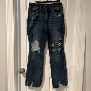 Judy Blue Slim Boot Cut distressed denim stretch jeans size 14 W
